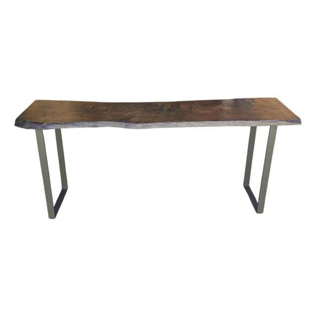 Oversized Spalted Maple Console Table With Double U Steel Base For Sale