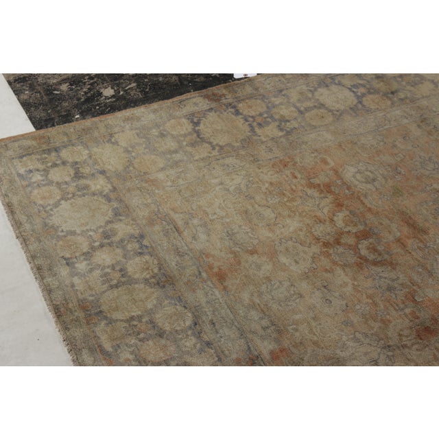 Hand-Knotted Antique Turkish Sivas Rug in Orange, Blue Border, Beige Florals For Sale - Image 4 of 7