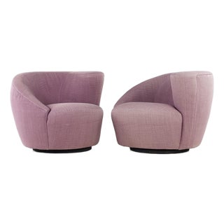 Vladimir Kagan Style Mid Century Nautilus Purple Swivel Lounge Chairs - Pair For Sale