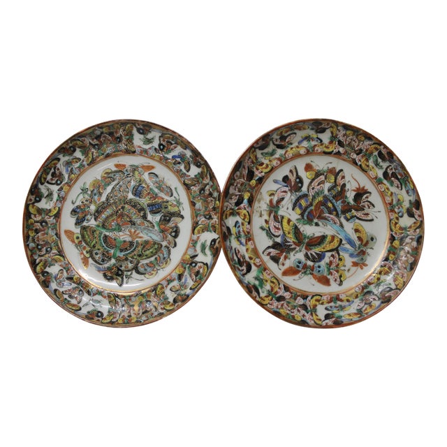 19th-Century Chinese Export Porcelain Plates in the Popular "Thousand Butterfly" For Sale