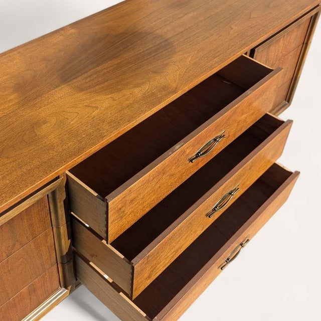 Wood Late 20th Century L.A. Period Furniture Nine-Drawer Walnut Dresser For Sale - Image 7 of 18
