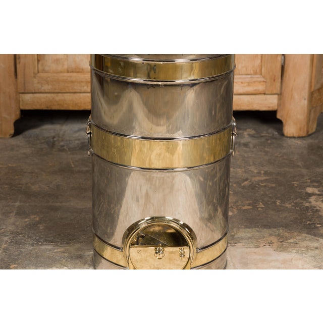 French Turn of the Century Steel and Brass Coffee Bean Dispenser, circa 1900 For Sale - Image 11 of 12