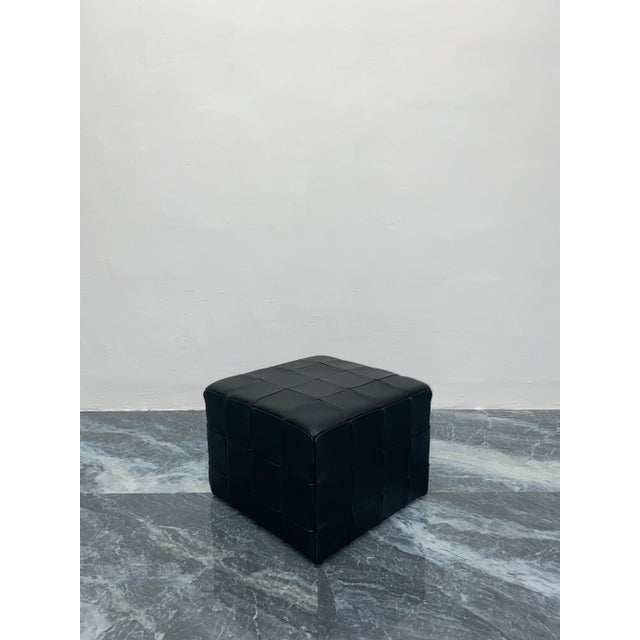 Patchwork Black Leather Puff or Ottoman, Denmark 1970s For Sale - Image 4 of 12