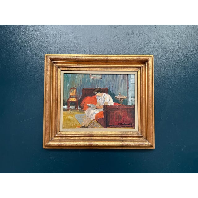 Lady Reading a Book, 1950s, Oil Painting on Canvas, Framed For Sale - Image 11 of 14