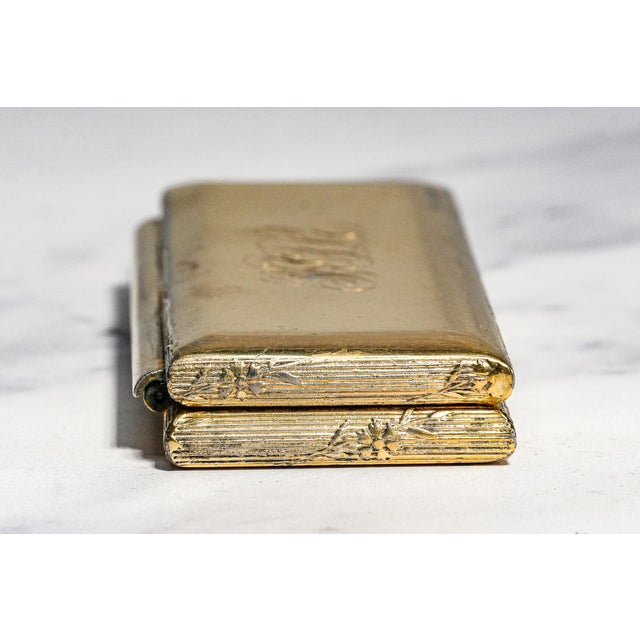 Heavy Antique Meriden Stamp Box Gold Gilt Desk Paperweight Accessory Home Office Decor For Sale - Image 11 of 13