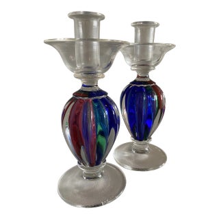 Vintage Archimede Seguso Murano Crystal Candle Holders - a Pair For Sale