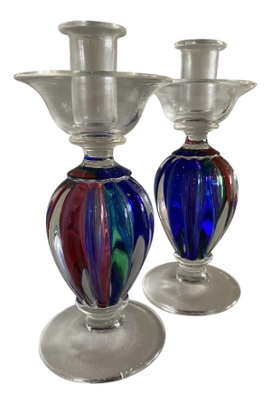 Vintage Archimede Seguso Murano Crystal Candle Holders - a Pair