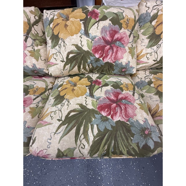 Contemporary Lane Venture Rattan Floral Sunroom Sofa For Sale - Image 10 of 12