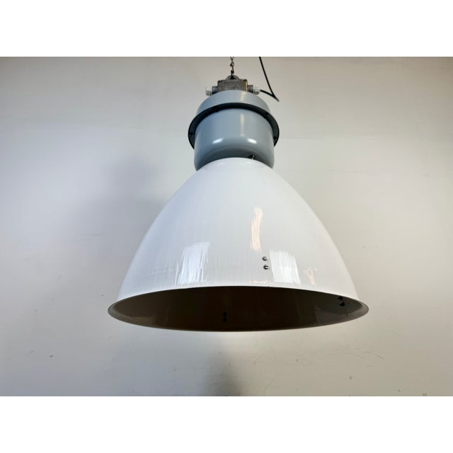 Metal Large Industrial White Enamel Factory Lamp from Elektrosvit, 1990s For Sale - Image 7 of 17