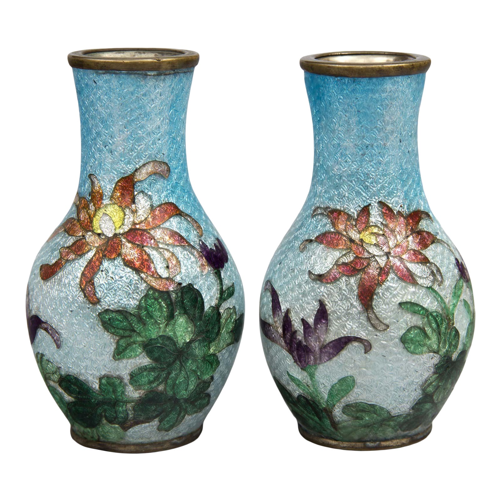 Japanese Meiji Miniature Ginbari Cloisonne Vases, Pair Chairish