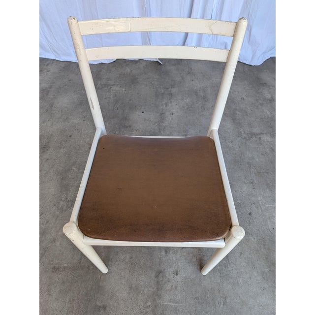 Vintage Dining Chair in White Beech Wood and Brown Leather Look Seat, 1970s For Sale - Image 15 of 18