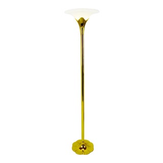 Vintage Brass Lily Lotus Stiffel Torchiere Floor Lamp For Sale