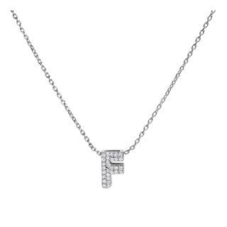 10K White Gold Diamond Accent "F" Initial Bubble Pendant Necklace For Sale