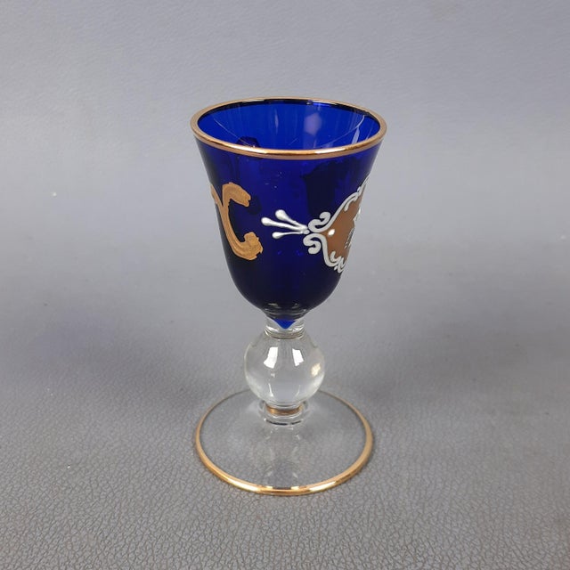 1970s Blue I Tre Fuochi Murano Glass and 24 Karat Gold Liqueur Set, 1970s, Set of 7 For Sale - Image 5 of 18