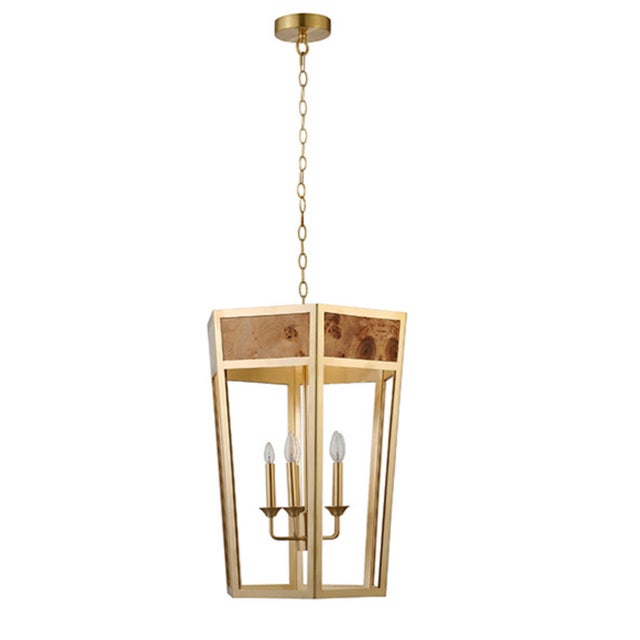 Worlds Away Matthew Izzo Home Reynolds Burlwood and Brass 5 Light Hexagon Chandelier For Sale - Image 4 of 5
