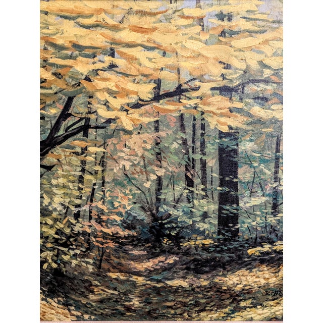 Late 20th Century Large Mid-Century Impressionist Autumn Forest Oil Painting – In the Style of R. Hessler For Sale - Image 5 of 11