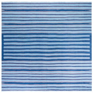 Doris Leslie Blau Dhurrie Mid-Century Blue With Navy Blue Flatweave Cotton Rug For Sale