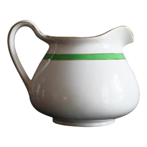 1930s Art Deco Green & White English Ceramic Wide Mouthed Creamer