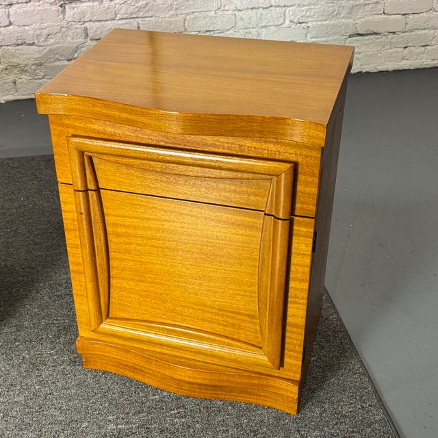 60s Satinwood Lowboy Dresser & Nightstand For Sale - Image 9 of 10