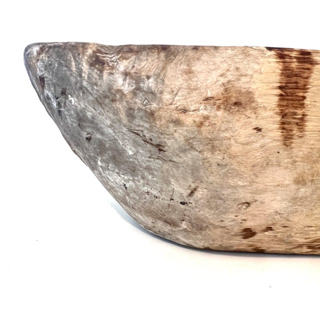 Antique Hand Carved Dugout Wood Trough Bowl For Sale - Image 9 of 18