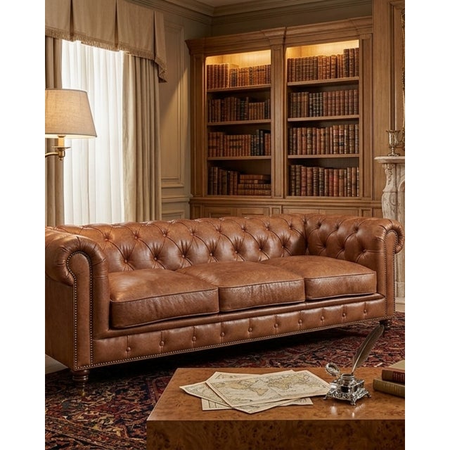 Century Chesterfield Sofa - Bark Brown Leather | Crafters and Weavers For Sale - Image 9 of 9