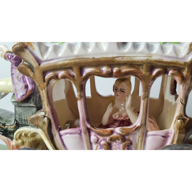 Green Vintage Italian Capodimonte Style Porcelain Cinderella Carriage With Four Horses For Sale - Image 8 of 13