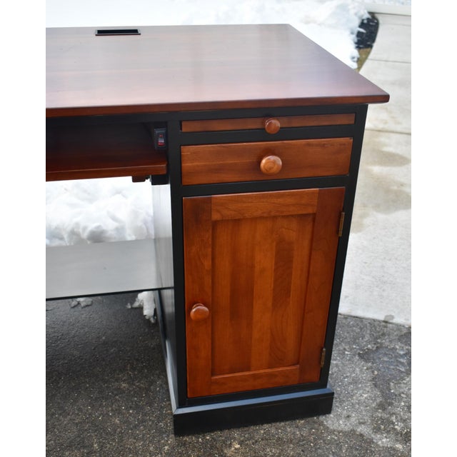 Transitional Vtg. Ethan Allen "Impressions" Black & Cherry Home Office Desk For Sale - Image 3 of 13