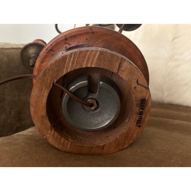 Vintage Italian Turned Wood Three-Arm Candelabra / Bouillotte Lamp For Sale - Image 10 of 18