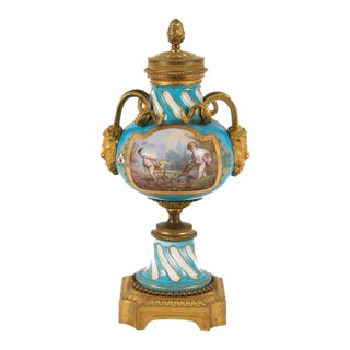 19th Century Sèvres-Style Hand-Painted Gilt Bronze and Porcelain Urn For Sale