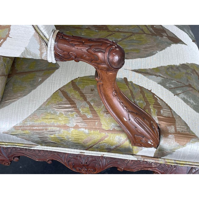 Antique Carved Mahogany Library Chair, Recently Reupholstered For Sale - Image 9 of 12