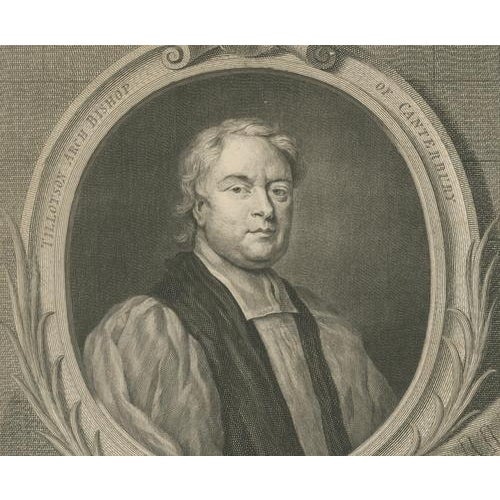 After Sir Godfrey Kneller, Tillotson Archbishop Canterbury Portrait, 1746, Print For Sale - Image 3 of 9