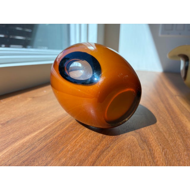 Set of 2, Vintage Dreamlight Mediterrana German Sculptural Art Glass -Amber Votive & Organic Modern Bowl For Sale - Image 9 of 10