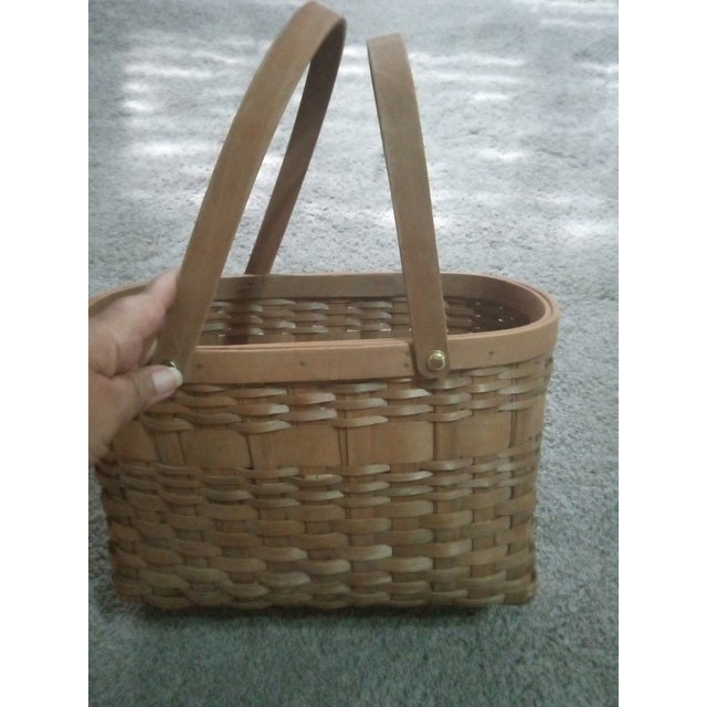 American 1990s Handmade Woven Basket Handbag For Sale - Image 3 of 5