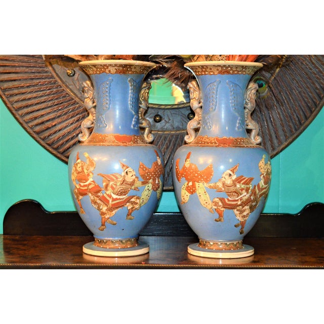 Antique Japanese Blue Satsuma Samurai Vases a Pair Chairish