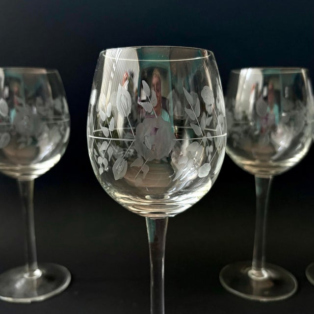 A refined set of five vintage wine glasses by Toscany in the rare TOY57 pattern. Hand-blown in Romania and beautifully...