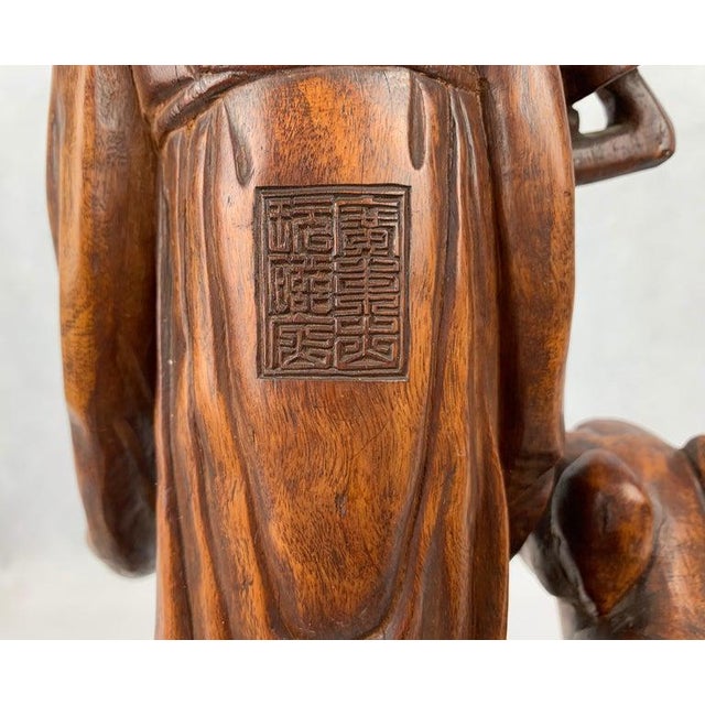 Wood Carved Teak Chinese Female Figure With Removable Head Holding a Ruyi For Sale - Image 7 of 12
