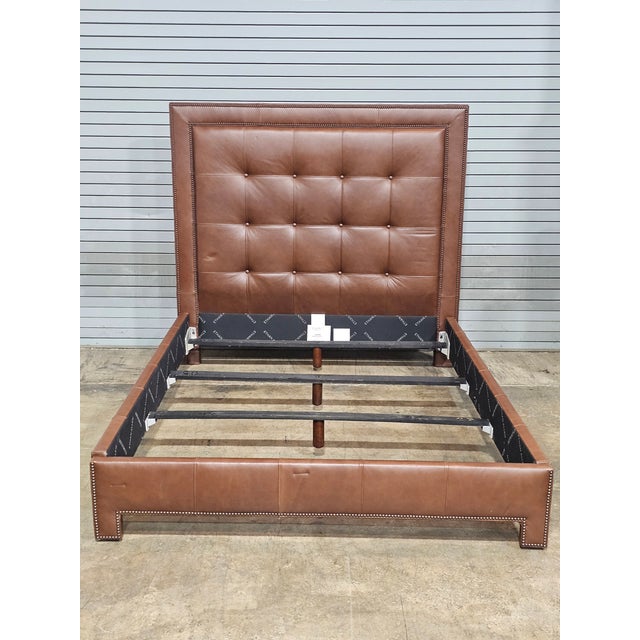 Store Item: Ethan Allen Tufted Brown Leather Upholstered Queen Size Bed Frame Description: Queen Size Brown Leather...