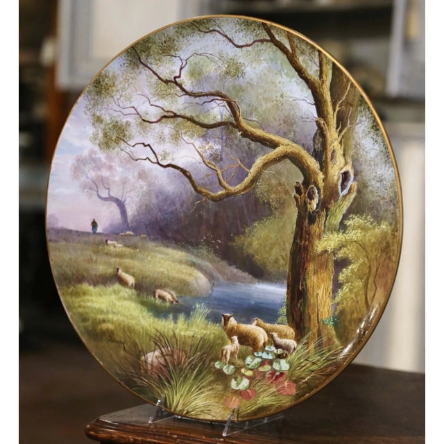 Traditional 19th Century French Hand-Painted Porcelain Charger With Sheep, Signed Olivier For Sale - Image 3 of 10