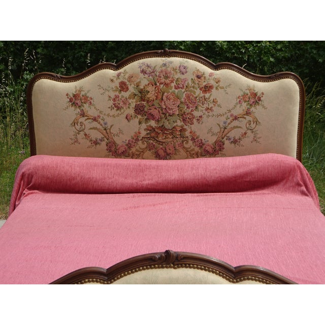 Sleigh Bed in Wood and Jacquard Fabric, 1950 For Sale - Image 16 of 18