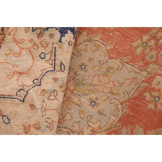 Orange Shabby CHic 1990's Vintage Orange/Blue Wool Rug - 9'8'' X 12'11'' For Sale - Image 8 of 10