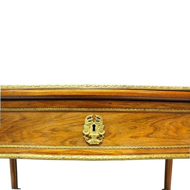 Louis XVI Style Walnut & Ormolu Marquetry & Inlaid 1-Drawer Library Table C1890 For Sale - Image 14 of 18
