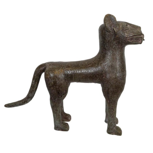 Vintage African Benin Bronze Leopard Sculpture For Sale - Image 9 of 9