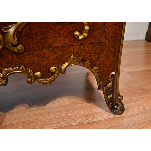 1880 Antique French Louis XV Burl Walnut & Walnut Marble Top Commode / Dresser For Sale - Image 11 of 18