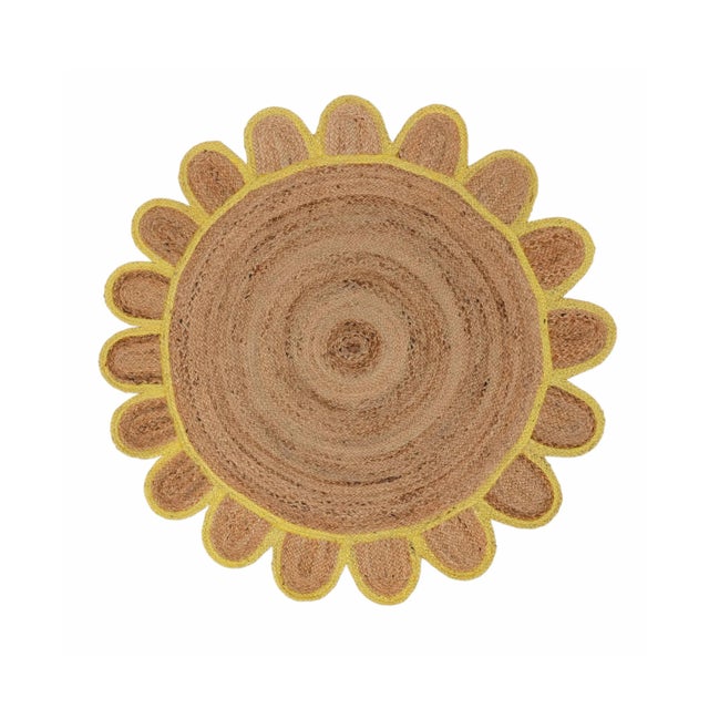 Yellow Round Jute Scallop Rug - 8'x8' For Sale - Image 9 of 9