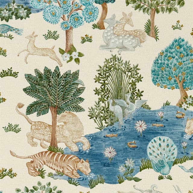 Sanderson Pamir Garden Wallpaper in Cream/Nettle - a Sample For Sale