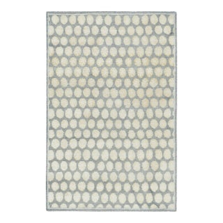 Contemporary Block Print Floral Natural Silk Rug by Rug & Kilim, India For Sale