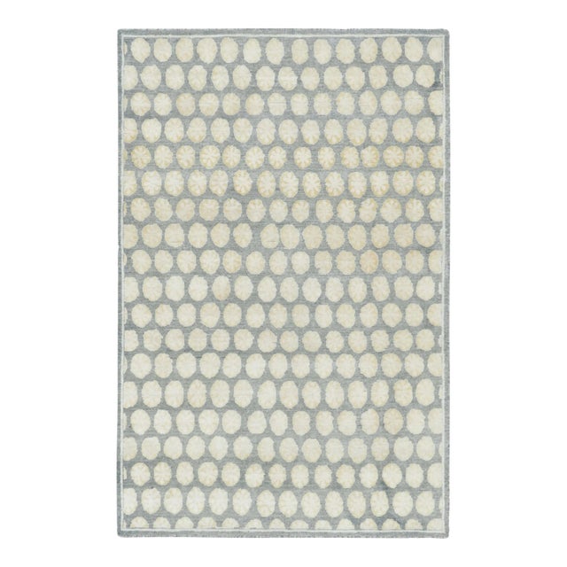 Contemporary Block Print Floral Natural Silk Rug by Rug & Kilim, India For Sale