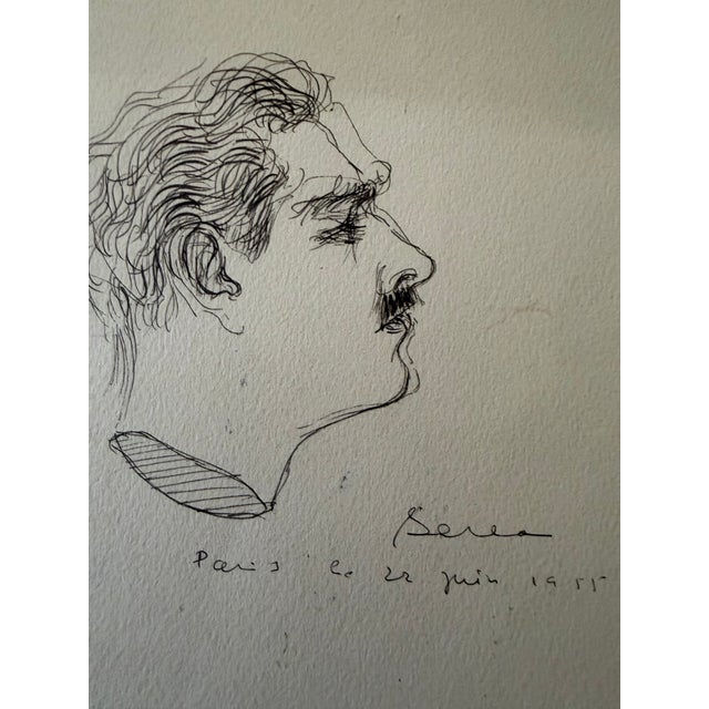 Impressionist 1955 Dimitrie Berea Pencil Self-Portrait Sketch in Paris on June 22, 1955 For Sale - Image 3 of 3