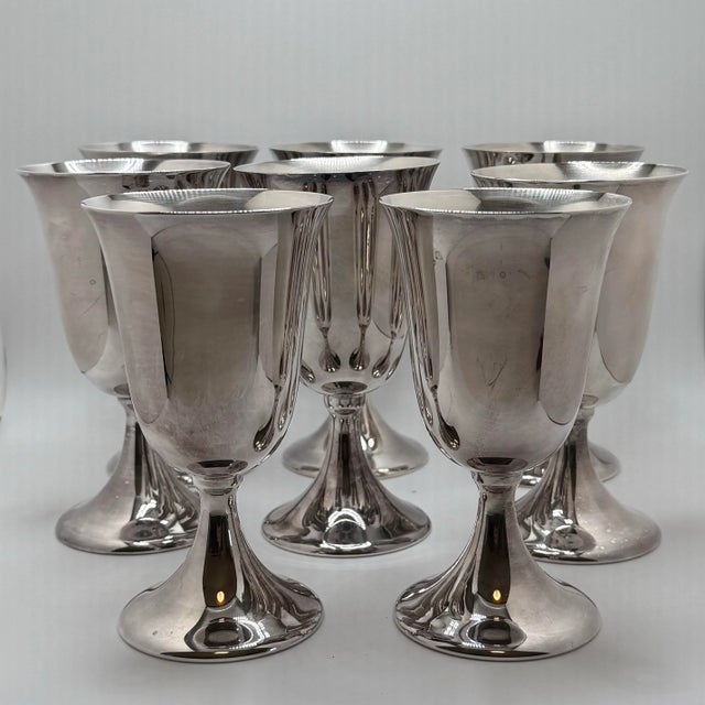 Midcentury f.b. Rogers Silverplate Holloware Wine or Water Goblets, Set of 8 For Sale In Richmond - Image 6 of 6
