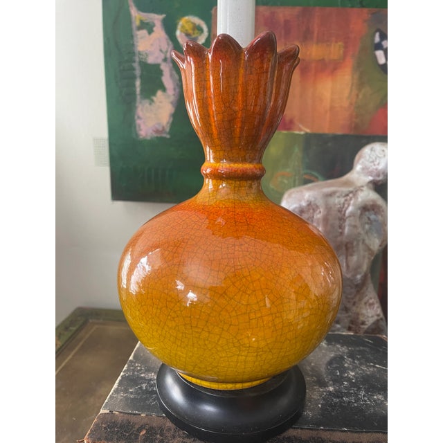 1950s Mid-Century Modern Orange Crackle Glaze Lamps - a Pair For Sale In Chicago - Image 6 of 8